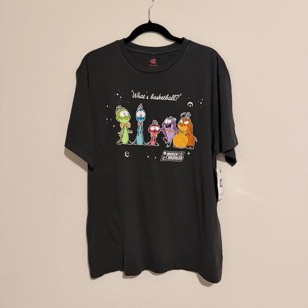 Champion toon squad march madness what’s basketball aliens shirt black LARGE NWT